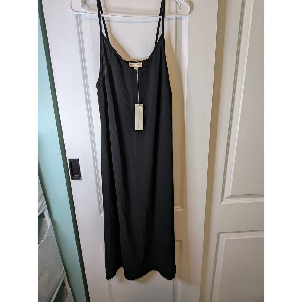 See You Monday Los Angeles Black Maxi Slip Dress Side Slit NWT Large